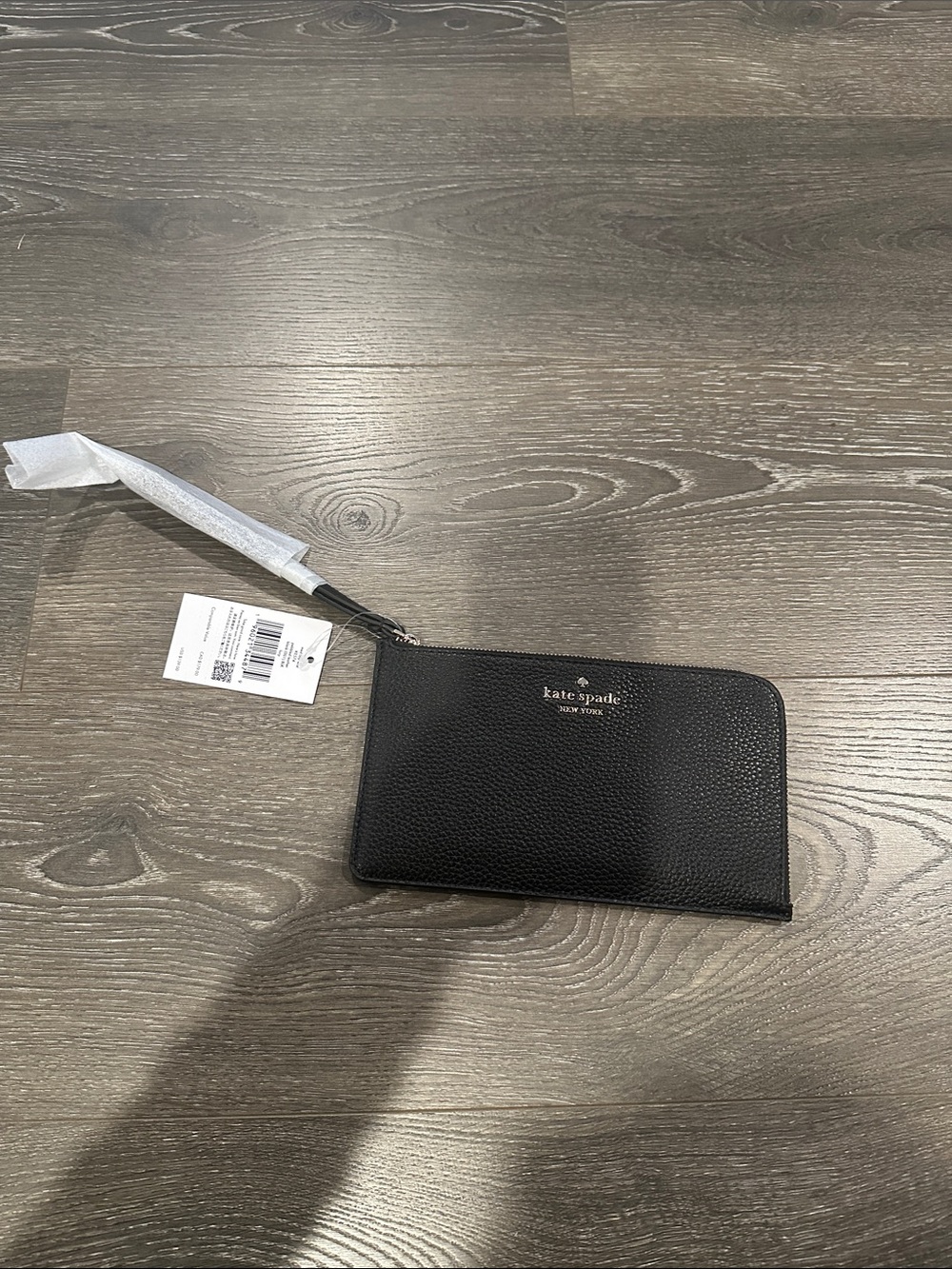 kate spade Black Pebbled Leather Wristlet with Gold Logo